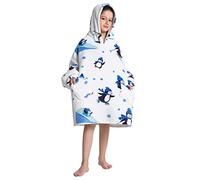 JOREAY Coperta con cappuccio oversize per bambini, per ragazze e ragazzi, coperta indossabile in pile Sherpa, soffice felpa con cappuccio gigante per adolescenti, Pinguino., Taglia unica