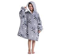 JOREAY Coperta con cappuccio oversize per bambini, per ragazze e ragazzi, coperta indossabile in pile Sherpa, soffice felpa con cappuccio gigante per adolescenti, Raccoon, Taglia unica