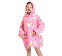 JOREAY Felpa con cappuccio oversize per bambini, coperta indossabile in sherpa, soffice, gigante, comoda, con cappuccio, per bambini e adolescenti, Unicorno arcobaleno., Taglia unica
