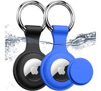 Joremx per AirTag Portachiavi, 2 Pack (Nero+Blu brillante) | Impermeabile IPX8, Silicone Porta per AirTag di 1ª e 2ª Gen, Segnale Inalterato, Attaccare a Chiavi/Valigie/Collari per Cani