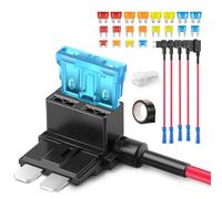 JOREST 12 Pezzi Rubacorrente Fuse a Lama Set,3 Types Standard Mini Micro Fusibili Tap Fuse Adapter,12V Portafusibili Adattatore Piggyback con 20Pcs Fusibili Lama (5A 10A 15A 20A)+Nastro elettrico+Tas