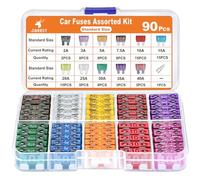 JOREST Fusibili Auto Kit - 90Pcs Medio Fusibili Auto + 1Estrattori- 11 Specifiche Fusibili Auto Assortiti per Auto/Camper/Camion/Moto (2A 3A 5A 7.5A 10A 15A 20A 25A 30A 35A 40A)
