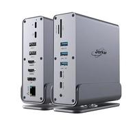 Jorkar Verticale Docking Station per Laptop 3 Monitor, Dock hub USB-C 15 in 1 con triplo display con 2x 4K HDMI e 1x DP, dati USB-C da 10Gbps e USB-A 3.2 Gen 2, ricarica PD da 100W+Ethernet