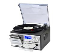 JORLAI 9 in 1 Giradischi a 3 velocità con telecomando, fonografo Bluetooth in vinile con altoparlanti incorporati CD/Cassette Radio AM/FM USB/SD/MMC 3,5 mm Aux-in/Rca-out, Nero