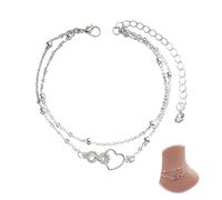 Jormftte 1 cavigliera regolabile con design a forma di cuore, da donna, a doppio strato, delicato gioiello da spiaggia per estate, feste e occasioni speciali