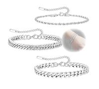 Jormftte Set di braccialetti da uomo in acciaio inossidabile con design a maglia barbazzale a serpente, braccialetti a strati regolabili, perfetti per l'uso quotidiano e come regalo