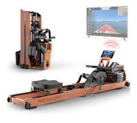 JOROTO Vogatore ad Acqua per casa, Vogatore Pieghevole in Legno di Quercia Capacità di Peso di 150kg con Monitor Bluetooth, Supporto per Tablet Regolabile