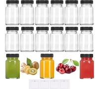 JORTINE 15 bottiglie da 60 ml, da riempire, piccole bottiglie di vetro con coperchio ed etichette, mini flaconcini di vetro, per conservare lo zenzero, riutilizzabili, per succhi di frutta, frullati