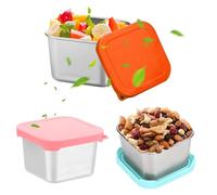 Jortmrd 3 Pezzi Contenitore Acciaio Inox per Alimenti Scatola per Snack Riutilizzabile 180ml Piccoli Porta Pranzo Contenitori Piccoli con Coperchi in Silicone per Salsa, Condimenti