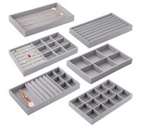 Jortmrd 6 Pezzi Organizzatore Gioielli, Organizer Gioielli da Cassetto, Velluto Jewelry Organizer, Impilabile Porta Gioielli da Cassetto, Portagioie Donna per Anelli, Collane, Orecchini e Bracciali