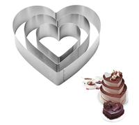 Jortmrd Set di 3 Coppapasta Cuore Acciaio Inox 10/15/20cm Anelli per Torte Mousse Dessert Pasticceria Stampo Torta Forma Cuore Professionale