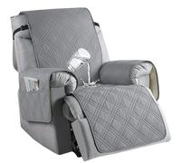 JORTUIO Copri Poltrona Relax Reclinabile Universale, Impermeabile Copripoltrona 1 Posto Fodera per Poltrona con Braccioli con Tasche,Antiscivolo,Antimacchia, Antigraffio, Rimovibile(Grigio chiaro)