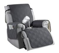 JORTUIO Copri Poltrona Relax Reclinabile Universale, Impermeabile Copripoltrona 1 Posto Fodera per Poltrona con Braccioli con Tasche,Antiscivolo,Antimacchia, Antigraffio, Rimovibile(Grigio scuro)