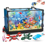 Jorumo Acquario costruito in pietra illuminata compatibile con set Lego per adulti e bambini, tra cui meduse marine, pesca, giocattoli per la costruzione di animali per ragazzi 8-12 anni, 725 pezzi