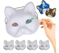 Jorzer 5 maschere da gatto con rete per gli occhi da dipingere, 17,8 x 17,8 x 7,6 cm, maschera Therian con cinturino elastico, maschera pelosa fai da te, per cosplay, feste, Halloween, maschera