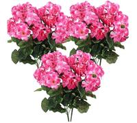 Jorzer 6 gerani artificiali da 35,5 cm, fiori realistici con rami regolabili, geranio di seta vibrante di lunga durata, per interni, esterni, rosa rossa