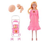 Jorzer Bambola Incinta con Bambino nella Pancia, 12 Pollici, articolazione Mobile, Madre Incinta con Carrello per Bambini, Accessori per casa delle Bambole, Stile 2