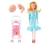 Jorzer Bambola Incinta con Bambino nella Pancia, 12 Pollici, articolazione Mobile, Madre Incinta con Carrello per Bambini, Accessori per casa delle Bambole, Blu