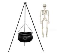 Jorzer Calderone streghe Halloween scheletro e strega calderone realistico 40,6 cm piccolo scheletro 30,5 cm vaso con luci e treppiede decorazione in plastica