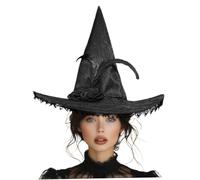 Jorzer Cappello da Strega, Cappello da Mago in Pizzo con Arredamento Floreale Pieghevole Black Witch Free Times Pazze per Costume, Cosplay, Festa di Halloween per Donne