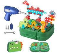 Jorzer Cassetta degli Attrezzi per Bambini, 3D, con Trapano Elettrico, Chiave Inglese e Altro, 450 Pezzi/1 Set, Giocattoli Montessori educativi e logici per Bambini dai 3 ai 12 Anni, Dinosauri