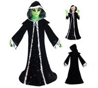 Jorzer Costume da Alieno, Vestito da Alieno per Halloween, Include Tunica aliena con Cappuccio, Guanti e Maschera aliena, Costumi di Halloween per Bambini dai 10 ai 12 Anni, Giochi di Ruolo, Cosplay.