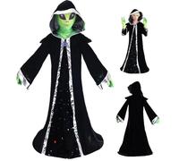 Jorzer Costume da Alieno, Vestito da Alieno per Halloween, Include Tunica aliena con Cappuccio, Guanti e Maschera aliena, Costumi di Halloween per Bambini dai 4 ai 6 Anni, Giochi di Ruolo.