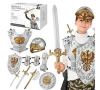 Jorzer Costume da Cavaliere per Bambini, Costume da Cavaliere per Giochi di Ruolo medievali con Scudo, Elmo, Spada e Accessori. Abito Reale per Ragazzi dai 3 ai 10 Anni, Giochi di Giocattoli Style1.