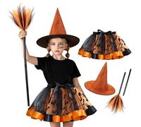Jorzer Costume da Strega per Bambina, Set da 3 Pezzi Costume da Strega con Gonna in Tulle, Scopa e Cappello per Ragazze dai 2 ai 4 Anni, Decorazioni per Feste Cosplay Toys_And_Games.