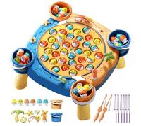 Jorzer Gioco di Pesca Magnetico, Gioco di Pesca Girevole a 360° con Musica, Include 45 Pesci, 4 secchi, 8 canne da e 4 Decorazioni, Giocattolo di interattivo per Bambini, Blu