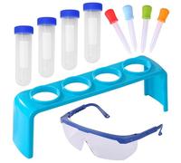 Jorzer Kit di provette per Bambini 4 Pezzi 50ml Provette educative scientifiche in PP per Bambini Giocattoli scientifici per con Occhiali di Sicurezza Portatubi Pipette Giochi di Giocattoli.