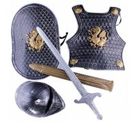 Jorzer Knight Costume Kids 4pcs/Set Dragon Pattern Medieval Knight Armor Include Casco, Scudo, Spada e Armatura, i Bambini Vestono Costumi per Gioco di Ruolo, Cosplay, Halloween.