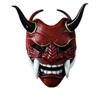 Jorzer Maschera Oni Maschera Samurai Diavolo Spaventoso a Pieno facciale in Lattice Hannya Giapponese con zanne e Corno di Bue 11x9, 5 Maschere da Diavolo Horror per Halloween Mascherata Puntelli