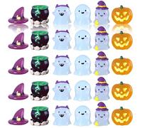 Jorzer Mini fantasma 30 pz/set 3 stili luminosi fantasma figurine con cappello, pozione e zucca, decorazioni in resina in miniatura per Halloween, casa delle bambole, mini figure in resina