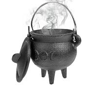 Jorzer Ornamenti di Halloween Stretche Cauldron Cast Iron Cauldron con Coperchio e maneggevano Halloween 3.94x2.95x2.95 Pollice Cauldone Candela Decorativa incenso Burning Witchcraft Pot,
