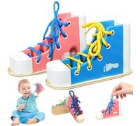 Jorzer Pratica di Allacciatura delle Scarpe per Bambini, 2 Pezzi, Pratica di Allacciatura delle Scarpe da Ginnastica con in Legno, impara a Legare Le