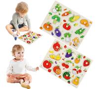Jorzer Puzzle di Legno di piolo, 2 Pezzi Colorati di Frutta e Verdure Stili PEG Puzzle, Gioco di Abbinamento in Legno educativo Ispirato a Montessori per età di 3-7 Anni