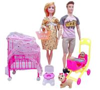 Jorzer .Set di Bambole per Famiglie, Bambola Incinta con articolazioni mobili, con Bambino nella Pancia, papà e 2 Bambini, e Altri Accessori Giocattoli Giochi