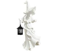 Jorzer Statuetta di strega, statua di strega, spettrale in resina senza volto con lanterna, decorazioni di Halloween per feste, matrimoni, Ringraziamento, Natale, bianco