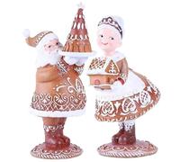 Jorzer Statuette di Babbo Natale, set da 2 statuette natalizie, decorazione di Babbo Natale e signora, statua vintage di coppia natalizia in resina marrone per la casa