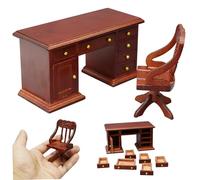 Jorzer Tavolo da Bambola e Sedia 1/12 Scala in Legno Set di mobili per la casa delle Bambole con scrivania in Miniatura e Sedia Mini Mini Bambole mobili per Decorazioni