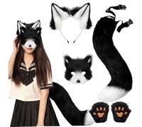 Jorzer THERIAN CROED Fox Costume Set FUNCHE ORECCHI Fox E TAIAN Paws THERIAN e Maschera per Adulti Bambini Play Run Play, White Black