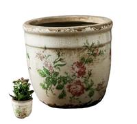 Jorzer Vaso per piante in ceramica, motivo vintage floreale, 11,9 x 11,9 cm, con foro di drenaggio e struttura a crepe, adatto per piante da interni ed esterni