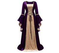Josamogre Rinascimentale Costume Carnevale Donna Medievale Velluto Abito Manica Lunga Vestito Vintage Carnevale Partito Halloween Fancy Cosplay Viola L