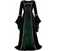 Josamogre Rinascimentale Costume Carnevale Donna Medievale Velluto Abito Manica Lunga Vestito Vintage Carnevale Partito Halloween Fancy Cosplay Nero Verde 2XL