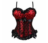 Josamogre Sexy Corsetto Bustino Burlesque stringi Vita Fiori Pizzo con Cinturini Lingerie Intimo Donna Top Renaissance Rosso s