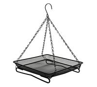 JOSANLO Ground and Hanging Bird Feeder Tray - Can Mount on Patio Handrail - Sturdy Black Metal Mesh Tray - for Wild Bird Seed Feeding - Complete with Re-usable Nylon Ties