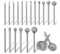 Josaton 20 punte diamantate a testa sferica, punte per incisione su pietra, accessori per smerigliatura Dremel, gambo da 2,35 e 3 mm, per intaglio e lucidatura