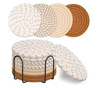 Josenidny Set di sottobicchieri in tessuto di cotone, 8 pezzi, con supporto, sottobicchieri a ventosa, in 4 colori