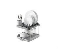 Joseph Joseph Duo Scolapiatti da appoggio a 2 livelli per lavello cucina con scolaposate e beccuccio di scarico, Grigio